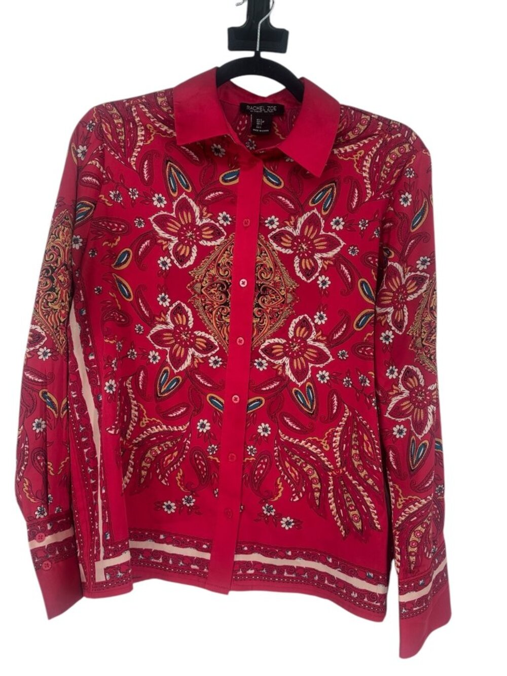 Rachel Zoe Blouse Women's Small Pink Fuchsia Paisley Floral Medallion Boho Glam